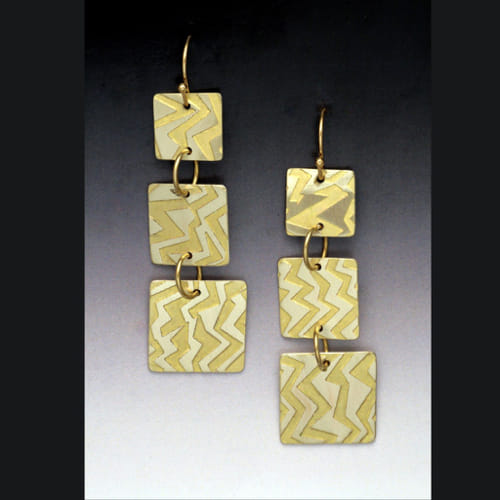MB-E410 Earrings Square Brass Triptych $86 at Hunter Wolff Gallery